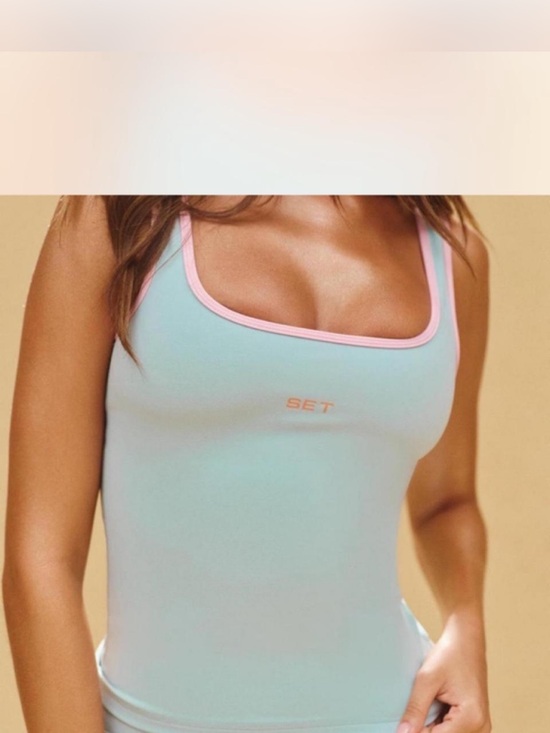 SET Active Tops - SET Active Mint Green Tank Top with Pink Trim